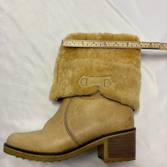Blondo 70’s Vintage Women’s 9 Shearling Leather Sheepskin Boots Stacked Heel Rad - Picture 14 of 16